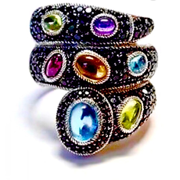 GORGEOUS JUDITH RIPKA OVAL MULTI-GEMSTONE➕BLACK SPINEL RING - Picture 6 of 11